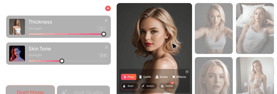 Customizing an AI companion's look, poses and outfits on MyDreamCompanion